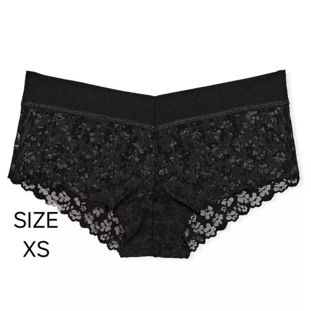 NWT Victoria's Secret PINK Cheeky Panties Floral Lace In Black Size XS
